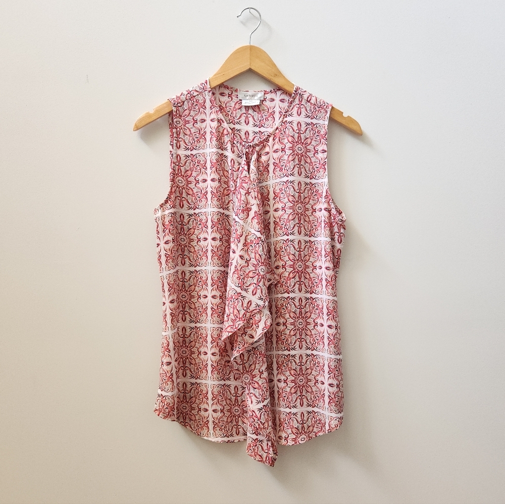 Van Heusen Pink Medallion Print Draped Front Sleeveless Tank Top Small